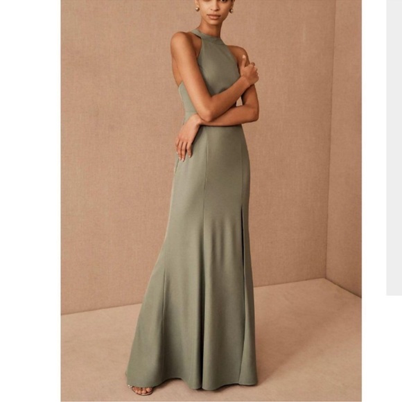 BHLDN Dresses & Skirts - BHLDN Dress Anthropology Serephina Crepe Maxi Dress Size 2 in Moss